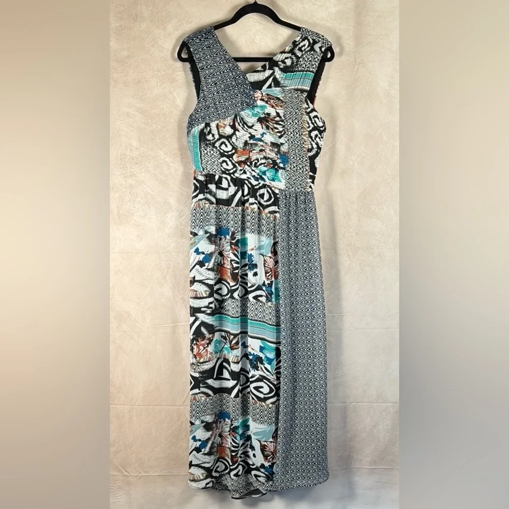 Harlyn Maxi Dress Mix Print Block Artsy Modern Romance Wedding Guest Party Med - Picture 5 of 16